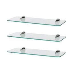 Harbour Housewares 3x Rounded Floating Glass Shelves - 40cm Bathroom Storage Display Unit in Silver