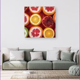 "Warren Reed - Designer Citrus & Pomegranate Canvas in Red - Size: W30"" x H30""" - thumbnail 4