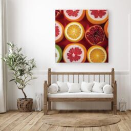 "Warren Reed - Designer Citrus & Pomegranate Canvas in Red - Size: W30"" x H30""" - thumbnail 3