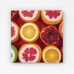 "Warren Reed - Designer Citrus & Pomegranate Canvas in Red - Size: W30"" x H30""" - thumbnail 1