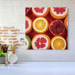 "Warren Reed - Designer Citrus & Pomegranate Canvas in Red - Size: W30"" x H30""" - thumbnail 2