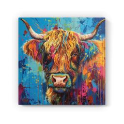 "Warren Reed - Designer Splashart Highland Cow Canvas - Size: W16"" x H16""" - thumbnail 2