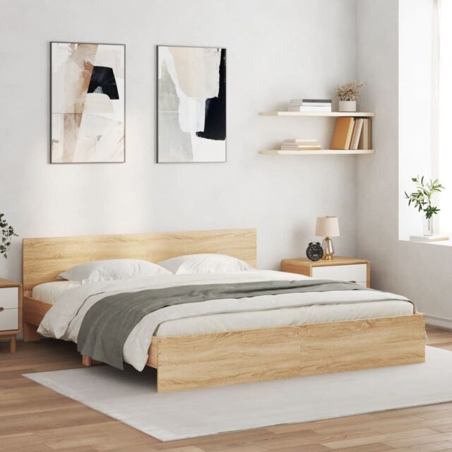 Berkfield Home Bed Frame with LED without Mattress Sonoma Oak 200x200 cm in Brown - image 1