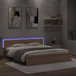 Berkfield Home Bed Frame with LED without Mattress Sonoma Oak 200x200 cm in Brown - thumbnail 4