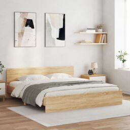 Berkfield Home Bed Frame with LED without Mattress Sonoma Oak 200x200 cm in Brown - thumbnail 1