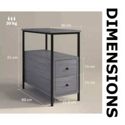 Pirlo Plush Industrial Bedside Table Nightstand With 2 Drawers & Shelf Grey - thumbnail 9