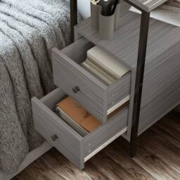 Pirlo Plush Industrial Bedside Table Nightstand With 2 Drawers & Shelf Grey - thumbnail 4