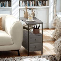 Pirlo Plush Industrial Bedside Table Nightstand With 2 Drawers & Shelf Grey - thumbnail 5