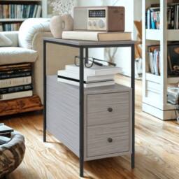Pirlo Plush Industrial Bedside Table Nightstand With 2 Drawers & Shelf Grey - thumbnail 2