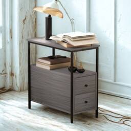 Pirlo Plush Industrial Bedside Table Nightstand With 2 Drawers & Shelf Grey - thumbnail 1