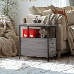 Pirlo Plush Industrial Bedside Table Nightstand With 2 Drawers & Shelf Grey - thumbnail 7