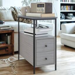 Pirlo Plush Industrial Bedside Table Nightstand With 2 Drawers & Shelf Grey - thumbnail 6