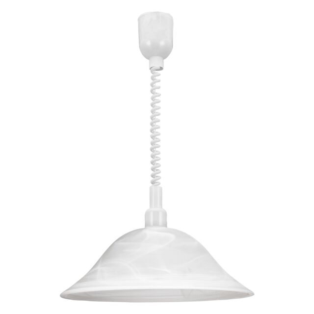 Loops Pendant Light Height Adjust Colour White Shade Glass Alabaster Bulb E27 1x60W - image 1