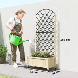 OUTSUNNY Garden Bed w/Metal Trellis, Wooden Elevated Planter Box, Natural - thumbnail 3
