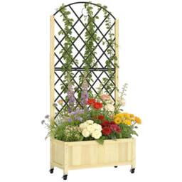 OUTSUNNY Garden Bed w/Metal Trellis, Wooden Elevated Planter Box, Natural - thumbnail 2