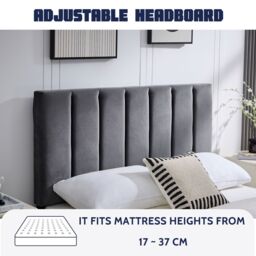 FURNITURE ONE Upholstered Platform Bed Frame with Adjustable Headboard in Grey - Size: King - thumbnail 3