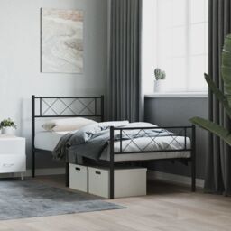Berkfield Home Metal Bed Frame with Headboard & Footboard Black 75x190 cm Small Single - thumbnail 1