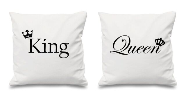 60 SECOND MAKEOVER King & Queen Crown Cushion Covers in White - Size: 40 cm x 40 cm