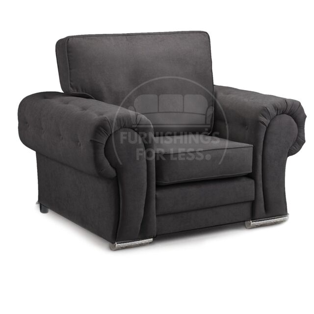 Furnishings For Less UK Milan Black Fabric Single Seater Armchair Fabric Full Back Chesterfield Style - image 1