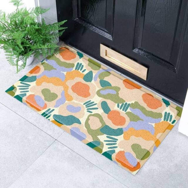 Artsy Mats Elizabeth Olwen Smudge Flowers Indoor/Outdoor Doormat (70x40cm) in Green - Size: 40 cm x 70 cm - image 1