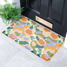 Artsy Mats Elizabeth Olwen Smudge Flowers Indoor/Outdoor Doormat (70x40cm) in Green - Size: 40 cm x 70 cm - thumbnail 1