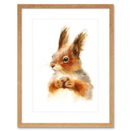 "Artery8 Wall Art Print Squirrel Watercolour with Nut Art Framed 9x7 inch in Beige - Size: W7"" x H9""" - thumbnail 1