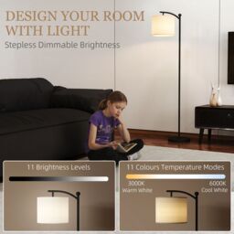 HOMCOM LED Floor Lamp with Dimmable Colours Temperature & Brightness, Black - thumbnail 4