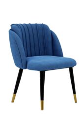 Life Interiors Single Milano Velvet Dining Chair with Stylish Ribbed Back Design, Black Metal Legs with Gold Tips in Blue