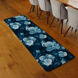 Benjamin Tate Design Winter Blue Roses Runner Rug in Natural - Size: 67 cm x 230 cm - thumbnail 2