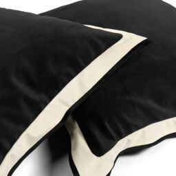 OHS 2 Pack Matte Velvet Oxford Edge Square Cushion Covers, Black/White in Black - Size: 45 cm x 45 cm - thumbnail 4