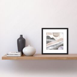 Artery8 Boho Abstract Grey Winter Sun Landscape Illustration Pastel Artwork Square Wooden Framed Wall Art Print Picture 8X8 Inch in Black - thumbnail 2