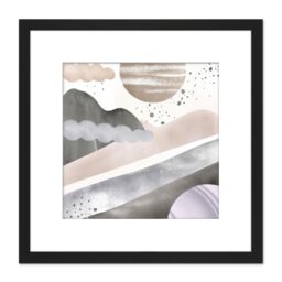Artery8 Boho Abstract Grey Winter Sun Landscape Illustration Pastel Artwork Square Wooden Framed Wall Art Print Picture 8X8 Inch in Black - thumbnail 1