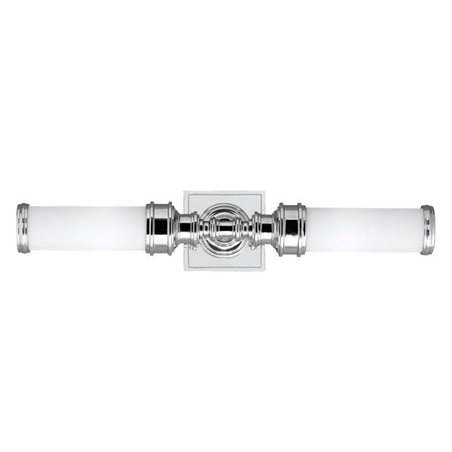 Loops IP44 Twin Wall Light 2 Tube Opaque Glass Shades Polished Chrome LED G9 3.5W in Clear