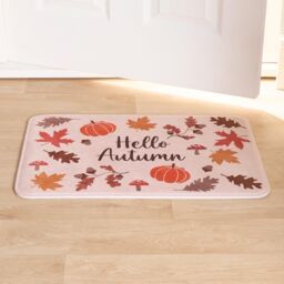 OHS House Door Kitchen Floor Rug Cosy Autumn Mat, Leaves/Boots - 40 x 60cm in Burnt Orange - Size: Small - thumbnail 1