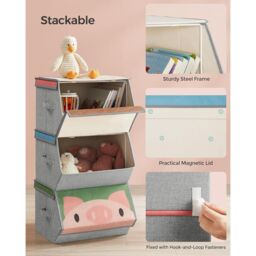 SONGMICS Set of 3 Kids Storage Stackable Toy Boxes Folding Organizers in Mid Grey - thumbnail 4