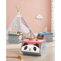 SONGMICS Set of 3 Kids Storage Stackable Toy Boxes Folding Organizers in Mid Grey - thumbnail 2