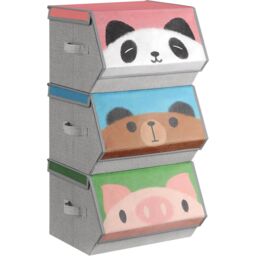 SONGMICS Set of 3 Kids Storage Stackable Toy Boxes Folding Organizers in Mid Grey - thumbnail 7