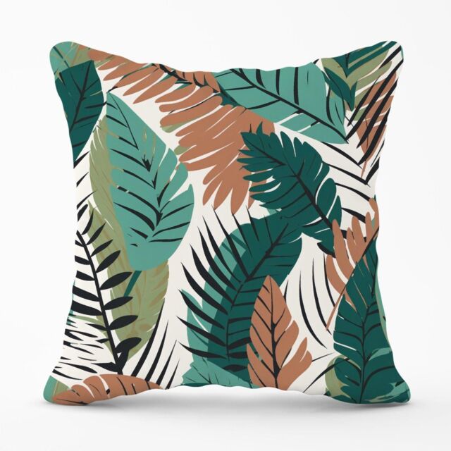 Warren Reed - Designer Tropical Floral Leaves Green Brown Outdoor Cushion - Size: 60 cm x 60 cm - image 1