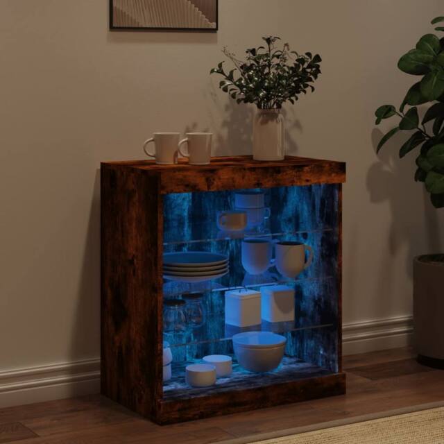 Berkfield Home Sideboard with LED Lights Smoked Oak 60.5x37x67 cm in Brown - image 1