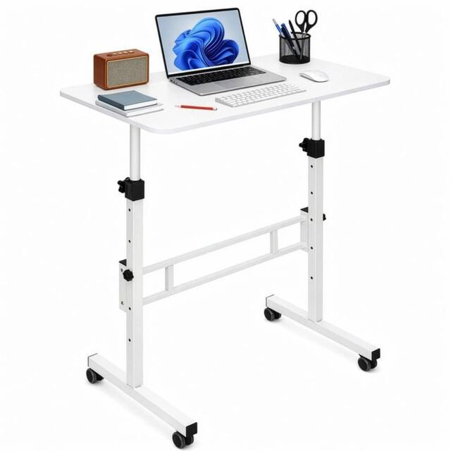 SPETLEK Height Adjustable Standing Desk 80x40cm Mobile Small Desk white - Size: 0.6m2 - image 1