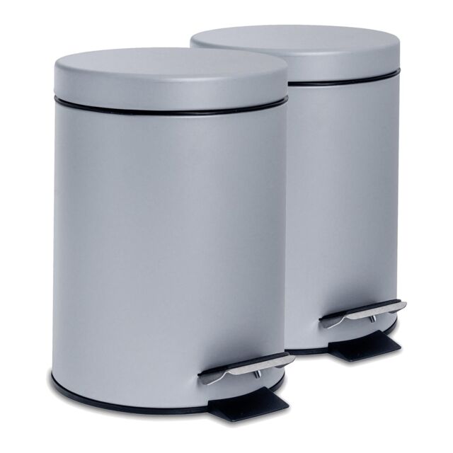 Harbour Housewares 2x Round Bathroom Pedal Bins - 3L Stainless Steel Slim Rubbish Dustbin in Grey - image 1