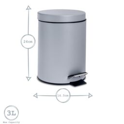 Harbour Housewares 2x Round Bathroom Pedal Bins - 3L Stainless Steel Slim Rubbish Dustbin in Grey - thumbnail 3