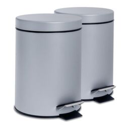 Harbour Housewares 2x Round Bathroom Pedal Bins - 3L Stainless Steel Slim Rubbish Dustbin in Grey - thumbnail 1