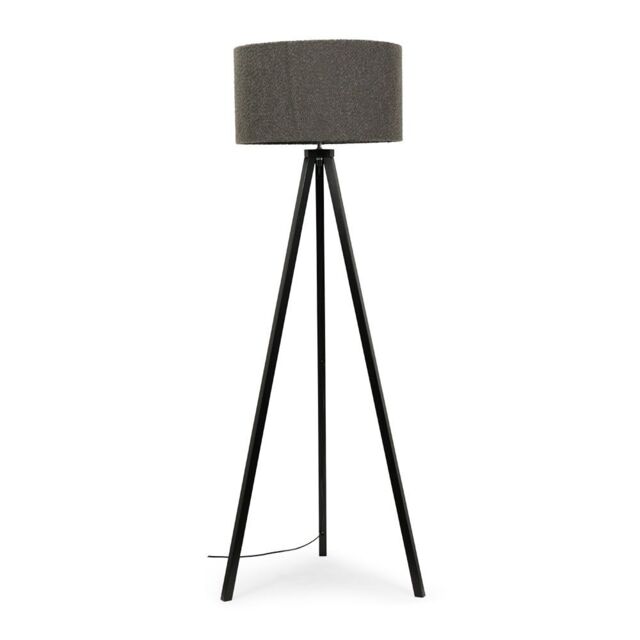 ValueLights Barbro Black Wood Tripod Floor Light Lamp with Reni Boucle Shade in Grey - image 1