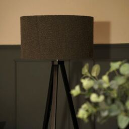 ValueLights Barbro Black Wood Tripod Floor Light Lamp with Reni Boucle Shade in Grey - thumbnail 2