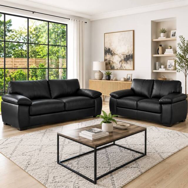 LUXURY LIFE Amalfi Air Leather 3+2 Sofa Set in Black - image 1