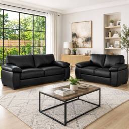 LUXURY LIFE Amalfi Air Leather 3+2 Sofa Set in Black