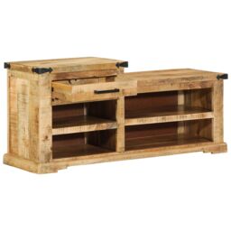 Berkfield Home Shoe Bench 110x35x50 cm Solid Rough Wood Mango in Brown - Size: 110 x 35 x 50 cm - thumbnail 3
