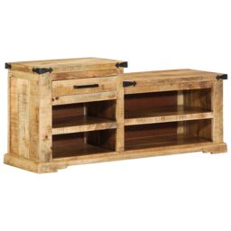 Berkfield Home Shoe Bench 110x35x50 cm Solid Rough Wood Mango in Brown - Size: 110 x 35 x 50 cm - thumbnail 1