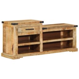 Berkfield Home Shoe Bench 110x35x50 cm Solid Rough Wood Mango in Brown - Size: 110 x 35 x 50 cm - thumbnail 8